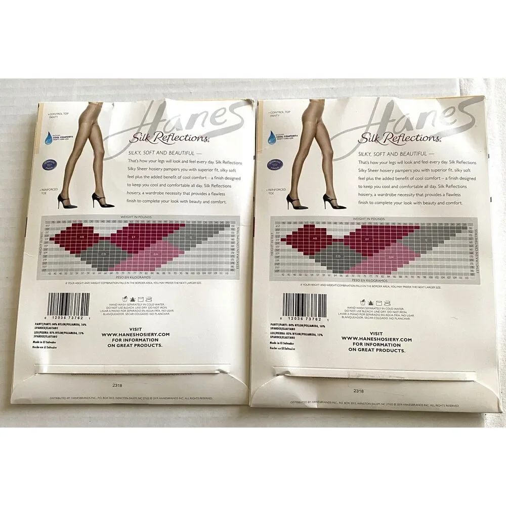 Pair Hanes Silk Reflection Silky Sheer Control Top Reinforced Toe Nude Size AB